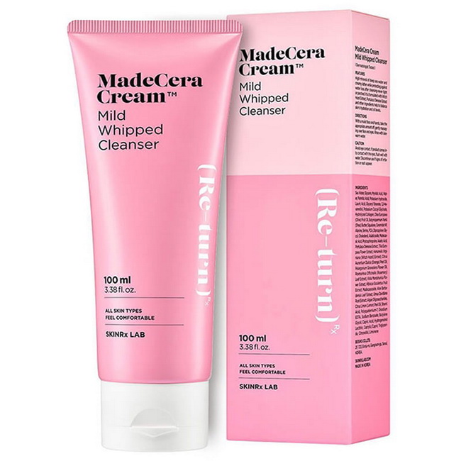 SKINRx LAB MadeCera Cream Mild Whipped Cleanser 100 ml. โฟมล้างหน้าเนื้อวิปเนียนนุ่ม สูตรอ่อนโยนสำหรับผิวแพ้ง่าย จากส่วนผสมของน้ำทะเลลึก 23% อุดมไปด้วย&#8203;แร่ธาตุ&#8203;ที่มีประโยชน์&#8203;ต่อผิว&#8203;ด้วยส่วนผสมจากสารสกัด&am