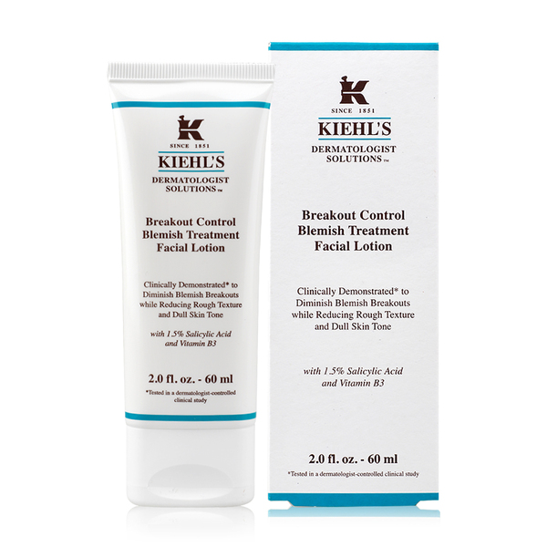 Kiehl's Breakout Control Blemish Treatment Facial Lotion 60 ml. ใครที่มีปัญหาผิวเป็นสิว หรือมีรอยสิวกวนใจ แนะนำตัวนี้เลยค่า เป็นโลชั่นดูแลผิวเพื่อลดการเกิดสิวใหม่ พร้อมทั้งช่วยลดรอยสิวอีกด้วยน้า โดยตัวนี้เค้าจะมีส่วนผสมหลักๆเลย คือ Salicylic Acid 1.5