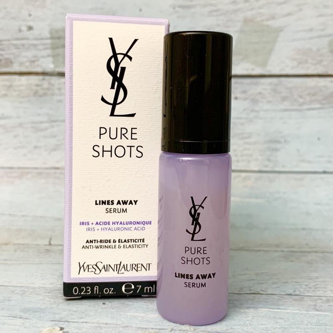 YSL Yves Saint Laurent Pure Shots Line Away Serum ขนาดทดลอง 7ml. เซรั่มขวดสีม่วง เติมเต็มลดริ้วรอยตื้นๆและริ้วรอยลึกแลดูจางลงเพิ่มยืดหยุ่นของผิว และผิวฟื้นคืนความอ่อนนุ่ม ด้วยรากไอริส จะมีจุดเด่นในเรื่องของการยืดเกาะชั้นผิว ช่วยสร้างอิลาสตินคอลลาเจน พร้อม