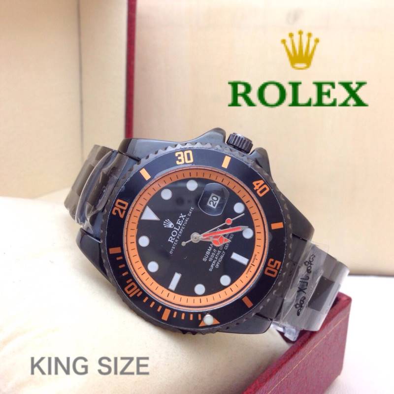 ** พร้อมส่ง ** นาฬิกาข้อมือแฟชั่น แบรนด์ สายเลส สีดำ-ส้ม ( Rolex )