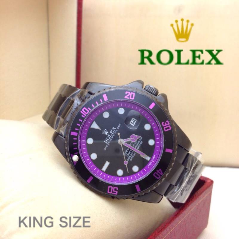 ** พร้อมส่ง ** นาฬิกาข้อมือแฟชั่น แบรนด์ สายเลส สีดำ-ม่วง ( Rolex )