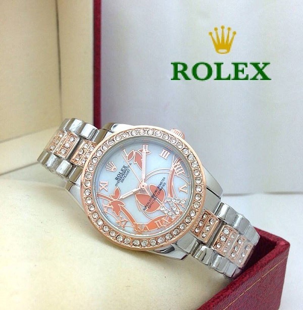 ** พร้อมส่ง ** นาฬิกาข้อมือแฟชั่น แบรนด์ สายเลส สี 2K เงิน-Rose Gold ( Rolex )