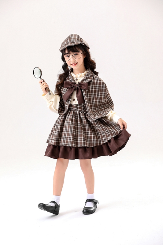 7C201.1 ชุดเด็กหญิง ชุดนักสืบ ชุดเชอร์ล็อก โฮมส์ Children Detective Sherlock Holmes Costume