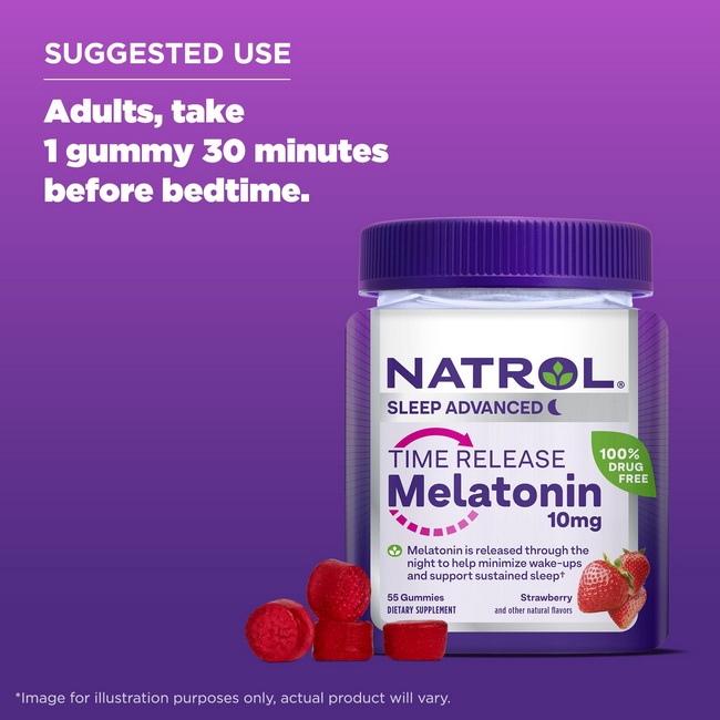 Natrol Sleep Advanced Time Release Melatonin 10 Mg Strawberry 55 Gummies สูตรใหม่ดูดซึมได้ดียิ่งขึ้น ให้ผลดียิ่งขึ้นสูตรTime Releaseแตกต่างจากรุ่นอื่นคือ ทำงาน Dual Action Controlled ช่วยให้เราหลับได้เร็วขึ้น และยาวนานยิ่งขึ้น รู้สึกผ่อนคลาย นอนหลับง่ายขึ