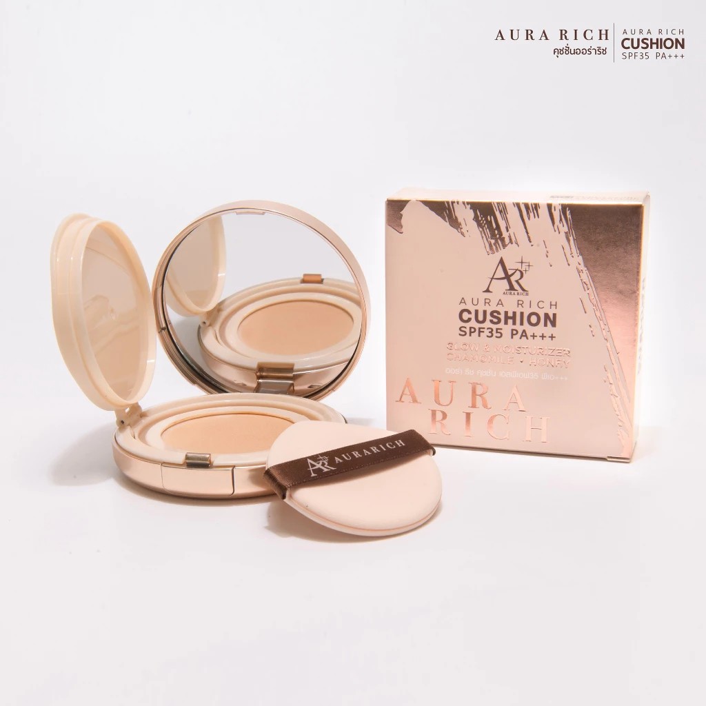  คุชชั่นออร่าริช 1 ตลับ /  AURA RICH CUSHION SPF 35 PA+++ คุชชั่นสำหรับคนเป็นสิว ผิวฉ่ำโกลว์