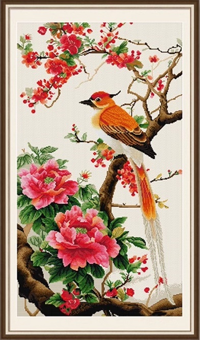 Peony and bird (พิมพ์ลาย)