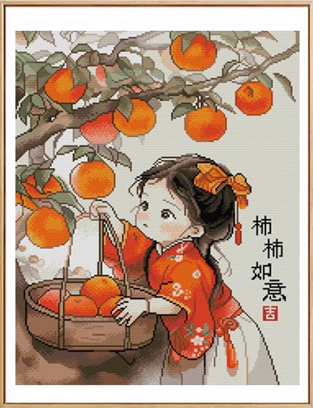 Girl and persimmon (พิมพ์ลาย)