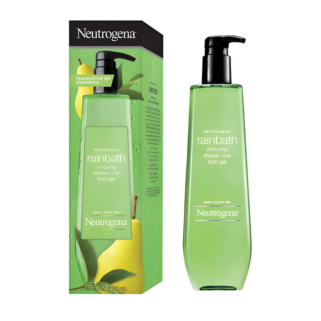 Neutrogena Rainbath Renewing Shower and Bath Gel Pear & Green Tea 40 fl.oz (1182ml.) เจลอาบน้ำกลิ่นใหม่ กลิ่นลูกแพร์+ชาเขียวอันเป็นเอกลักษณ์ เปลี่ยนการอาบน้ำธรรมดาของคุณให้กลายเป็นประสบการณ์สปาที่ผ่อนคลาย เจลอาบน้ำปรับสภาพนี้จะช่วยให้ผิวนุ่ม เรียบเนีย