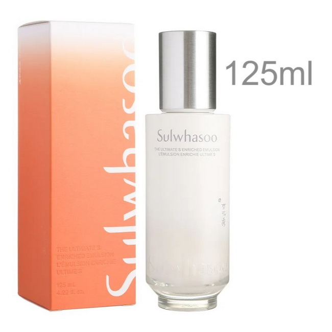 Sulwhasoo The Ultimate S Enriched Emulsion 125 ml. อิมัลชั่นเนื้อโลชั่นจัดการสัญญาณริ้วรอยแห่งวัย ฟื้นฟูความกระชับจากภายในสู่ภายนอก ผิวแลดูอิ่มฟู ผิวนุ่มเด้ง ฟื้นบำรุงผิวหน้าอย่างล้ำลึก ด้วยพลังของ Ginseng Berry ยกกระชับจัดการสัญญาณของริ้วรอย ด้วยพลังฟื้น