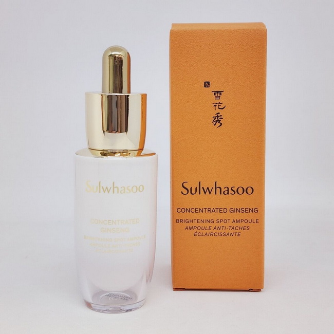 Sulwhasoo Concentrated Ginseng Brightening Spot Ampoule 20 g. แอมพูลชนิดเข้มข้นลดจุดด่างดำ เพื่อผิวสว่าง กระจ่างใส มอบความยืดหยุ่น ด้วยส่วนผสม Ginsenomics และ Melasolvลดปัญหาสีผิวเผยผิวที่กระจ่างใสเปล่งปลั่ง อิ่มน้ำ แอมพูลช่วยปรับโทนสีผิวให้สม่ำเสมอ ลดควา