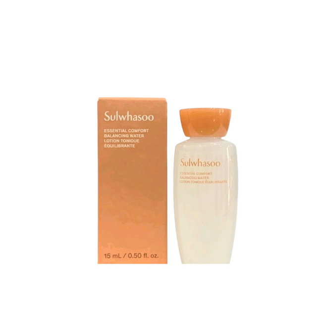 Sulwhasoo New Essential Comfort Balancing Water ขนาดทดลอง 15ml. โทนเนอร์เอสเซนส์สูตรอ่อนโยน ที่ช่วยเติมความชุ่มชื้นสู่ผิวพร้อมกระตุ้นให้ผิวอิ่มน้ำได้อย่างรวดเร็ว แม้ผิวที่แพ้ง่ายอันมีสาเหตุมาจากความเครียดภายนอก ให้ความรู้สึกสดชื่น สูตรซอฟต์เจลมอบสัมผัสที่