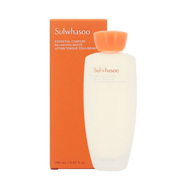 Sulwhasoo New Essential Comfort Balancing Water 150 ml. โทนเนอร์เอสเซนส์สูตรอ่อนโยน ที่ช่วยเติมความชุ่มชื้นสู่ผิวพร้อมกระตุ้นให้ผิวอิ่มน้ำได้อย่างรวดเร็ว แม้ผิวที่แพ้ง่ายอันมีสาเหตุมาจากความเครียดภายนอก ให้ความรู้สึกสดชื่น สูตรซอฟต์เจลมอบสัมผัสที่