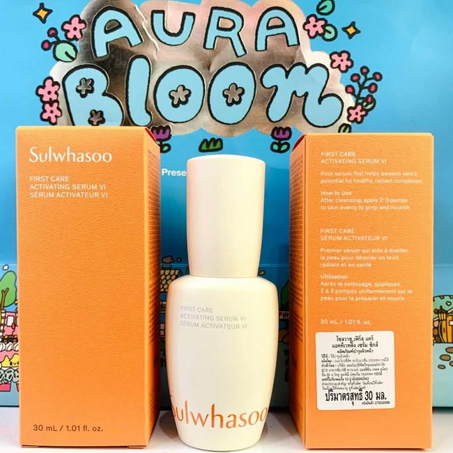 Sulwhasoo First Care Activating Serum VI 30 ml. ปรับสูตรใหม่เพื่อผลลัพธ์ x 2 เป็นรุ่นที่ 6 เซรั่มขั้นตอนแรกในการปรนนิบัติผิวฟื้นบำรุงและลดเลือนริ้วรอย ผสานสารสกัดจากโสม Ginseng Technology ช่วยผลัดเซลล์ผิวใหม่เสริมเกราะป้องกันผิวให้ดีขึ้นกว่าสูตรเด