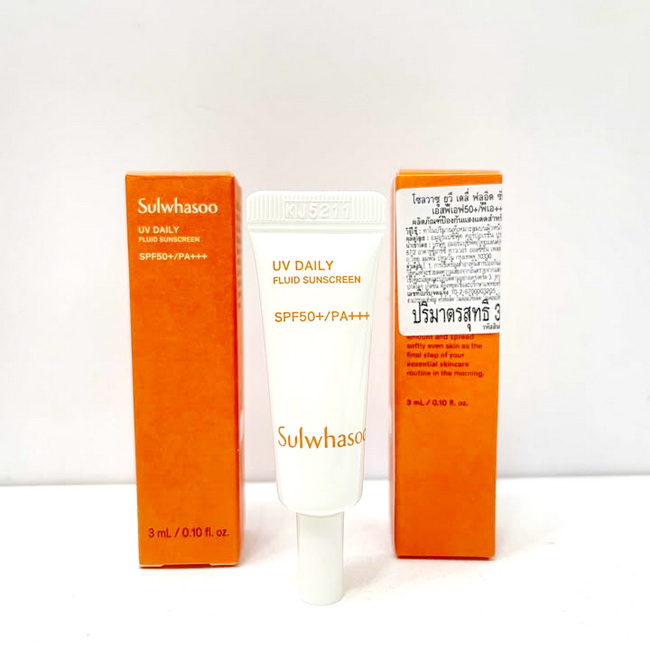 Sulwhasoo UV Daily Fluid Sunscreen SPF 50+/PA++++ ขนาดทดลอง 3 ml. (มีกล่อง) กันแดดสูตรเนื้อน้ำนมที่เบาสบาย ให้เกราะป้องกันที่กันน้ำและกันเหงื่อ ช่วยให้ผิวของคุณได้รับการป้องกันในทุกสภาพแวดล้อม