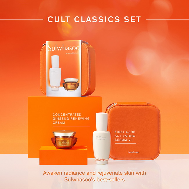 Sulwhasoo Cult Classics Set ชุดเซ็ตผลิตภัณฑ์บำรุงผิวต่อต้านริ้วรอย 2 ไอเทม ขนาดไซส์จริง ด้วยส่วนผสมของสมุนไพรโสมเกาหลี ที่เข้าบำรุงลึกถึงชั้นเซลล์ผิว ให้ผิวอิ่มฟู แน่นกระชับ แลดูอ่อนวัย จัดเซ็ตมาในกล่องเครื่องสำอางหนังสีส้มสุดหรู